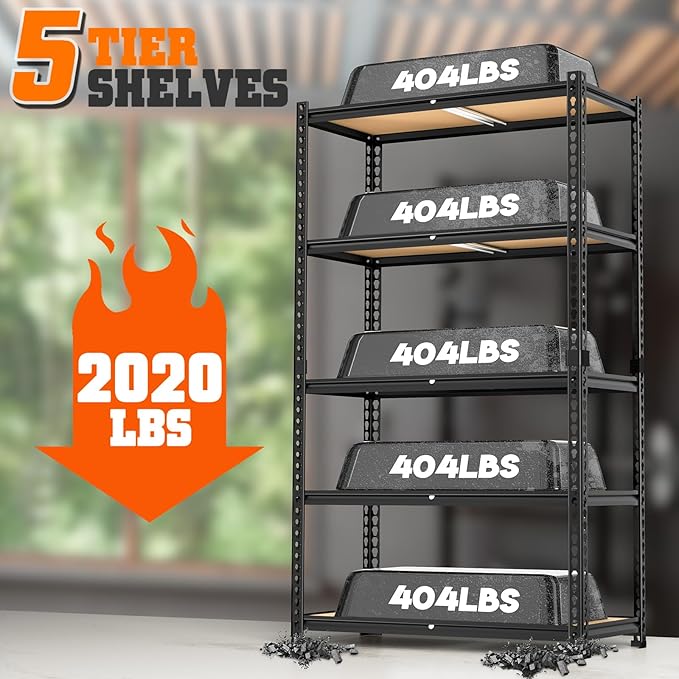 LEVELEVE 5-Tier Storage Shelving Unit, 2020 lbs Capacity, Heavy Duty Adjustable Metal Utility Shelf, 48" L x 18" W x 73" H for Garage, Kitchen, Pantry, Basement, Bathroom, Laundry, 3 Pack
