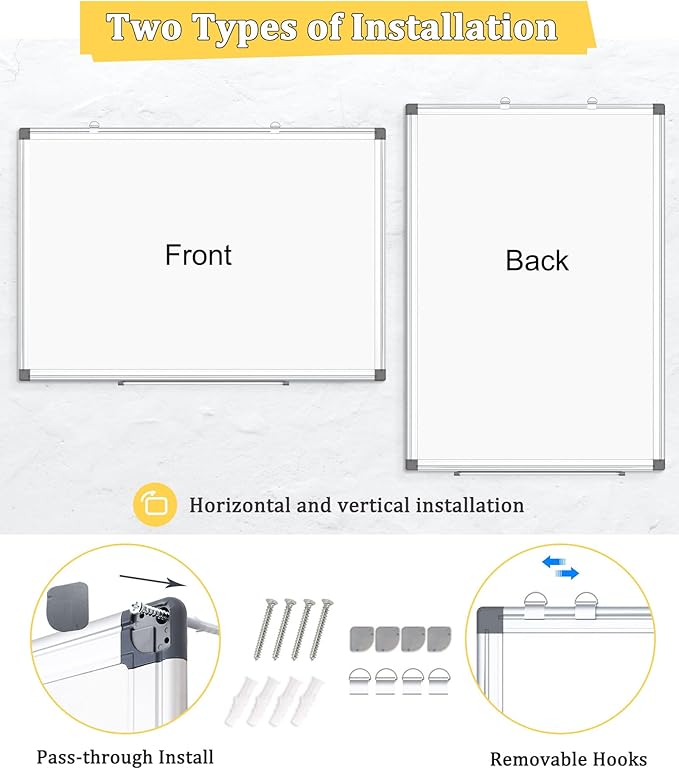 AMUSIGHT 2 Pack Double-Sided Magnetic Whiteboard, 48" x 36" Dry Erase Board, Aluminum Frame White Board for Wall, Hanging Mounting White Board Dry Erase Marker Board for Office, School, Home