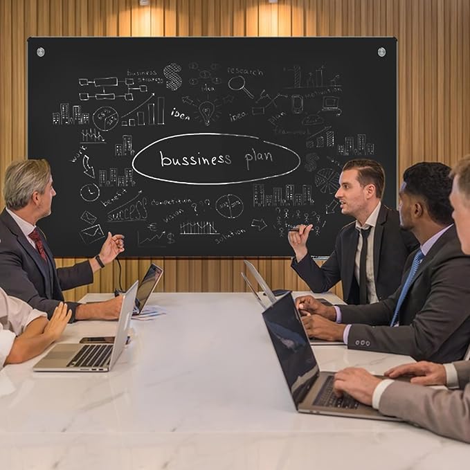 Magnetic Glass Blackboard - Glass Dry Erase Board 48"x96" Large Frameless Board for Walls Office School and Home,Black