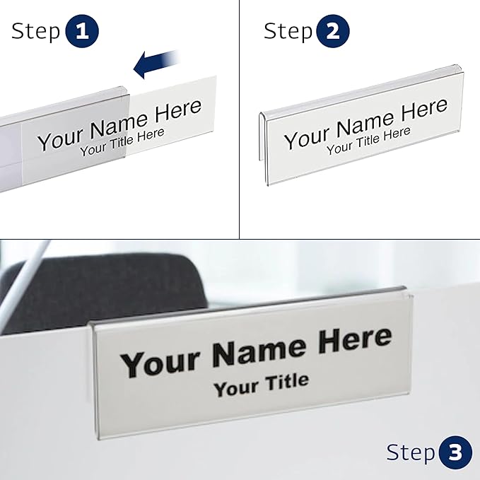 50-Pack 8.5" x 2" Acrylic Name Plate for 1" Cubicle Wall Glass – Custom Name Sign Holder – Single Sided Acrylic Display Stands - Placard Label Holder Use for Classroom, Offices, Office Door