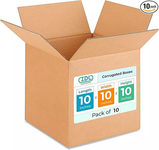 Medium Cube Moving & Shipping Boxes 10x10x10 inches (10-Pack) - Extra Strength 200 lb vs Regular - Corrugated Durable Packing Boxes - Shipping Box Medium - Box Packaging by IDL Packaging