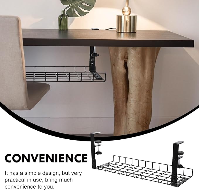 SEWCHICS Under Desk Cable Management Tray Cable Organizer Rack No Drill Black 500Mm Large Capacity Cord Holder for Office and Home Desk Storage