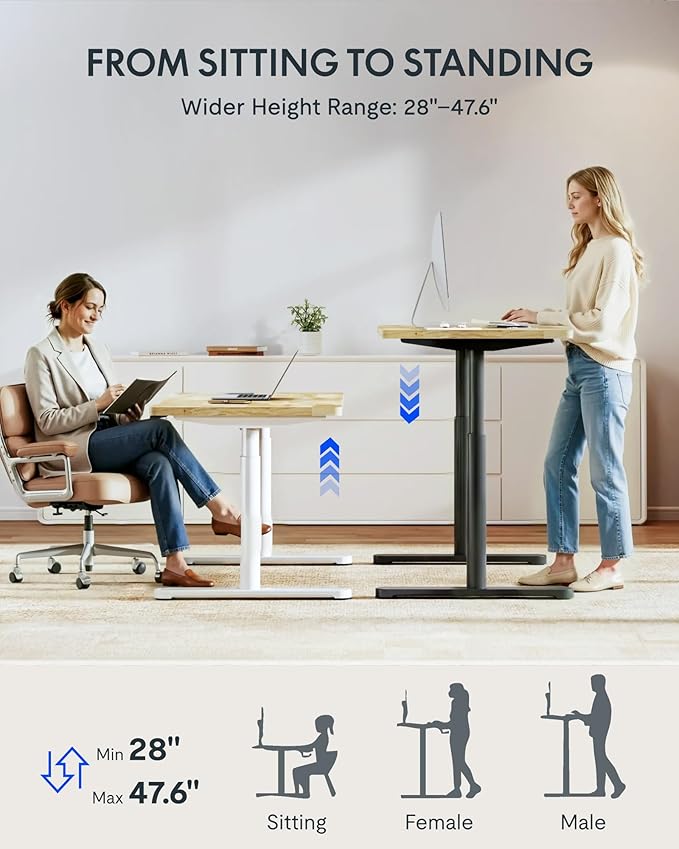 FLEXISPOT Solid Rubberwood Electric Standing Desk with Elegant Oval Legs, 55"x24" Height Adjustable Desk for Home Office & Living Spaces (White Frame)