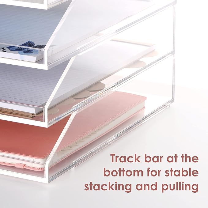 EXPUTRAN (2pcs Pack) Stackable Clear Acrylic Paper Trays, Desk File Organizer, A4 Paper Holder, Letter Tray