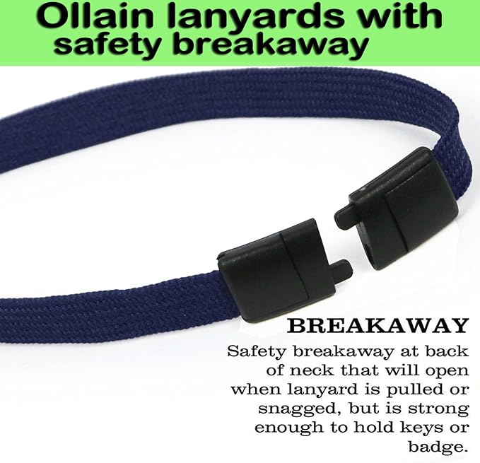 Ollain 25 Pack Breakaway Lanyard with J-Hook Bulk Flat Lanyards for Name tag ID Badges (Midnight Blue, Breakaway 25 Pack)