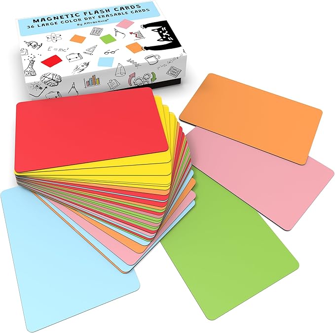 Attractivia Dry Erase Magnetic Labels 5.6 x 3.7 in, Solid Colors, Large Dry Erase Magnets, 36-Pack, Colored Erasable Write-On All-Purpose Labels, for Office, Education, Home, Whiteboard