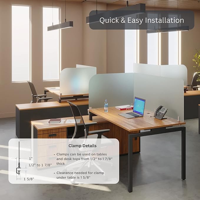 VaRoom Studio Wing Desktop Privacy Panel – Frosted Acrylic Clamp-on Desk Divider –23” W x 18”H Partition