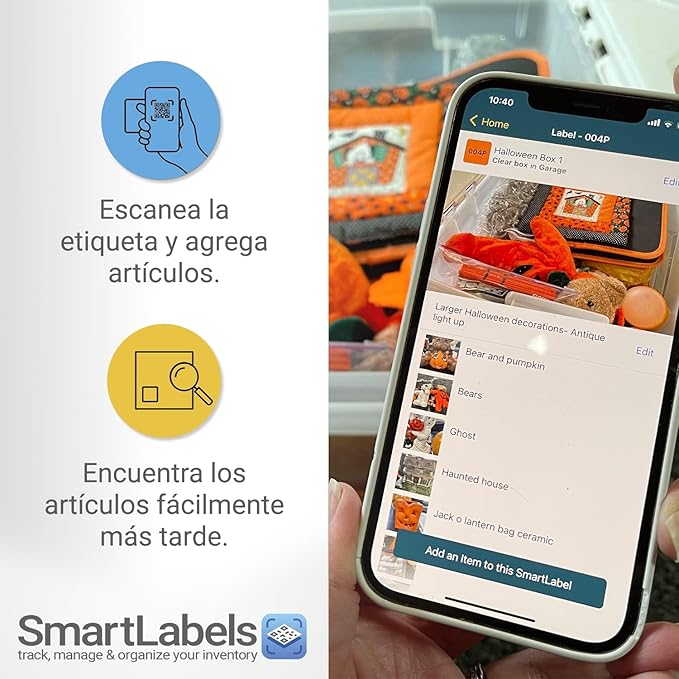 SmartLabels – Etiquetas QR en Español | Paquete de 48 | Multicolor | Calcomanías con App para Inventario Fácil, Organización de Bodegas o Etiquetas de Mudanza
