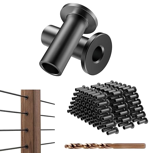 BLIKA 150 Pack Black Stainless Steel Protector Sleeves for 1/8" Deck Cable Railing, for Wood/Composite Posts, T316 Marine Grade, Black Cable Railing Protector Sleeves
