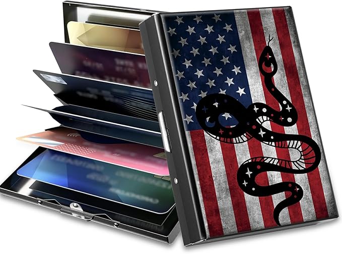 BWEGRHE Slim Credit Card Holder, Snake Flag RFID Blocking Metal Wallet for Men & Women, Aluminum Minimalist Hard Case Pocket-Sized Business Cards Organizer (Fits Up to 10 Cards)