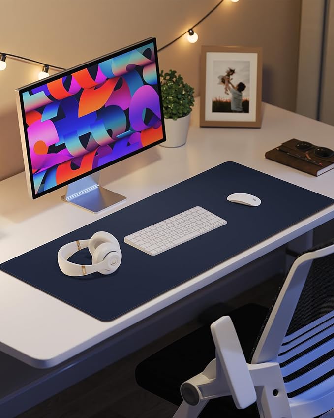 Leather Desk Pad Protector,Desk Mat,Large Mouse Pad, Non-Slip Desk Pad, Waterproof PU Leather Desk Blotter Mat, Desk Cover for Office and Home (Midnight Blue, 36" x 17")