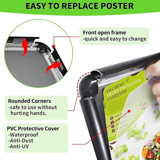 INNOVSIGN 6Pack Adjustable Pedestal Sign Holder - 11''x17'', Floor Standing Poster Stand for Vertical/Horizontal View, Outdoor/Indoor Sign Holders (Black, Round)