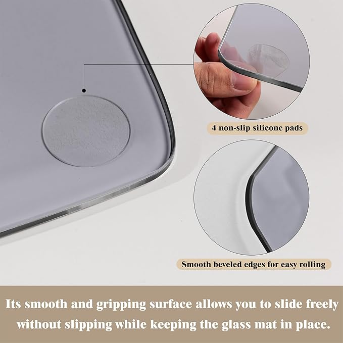 Koonmi Tempered Glass Chair Mat for Hardwood Floors & Carpets, 46" x 55“ Grey Heavy Duty Office Floor Protector, Scratch & Dust Concealing, Noise-Free for Home Office Desk