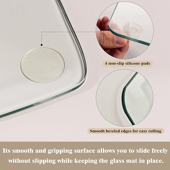 Koonmi Tempered Glass Chair Mat for Hardwood Floors & Carpets, 46" x 46“ Transparent Heavy Duty Office Floor Protector with Noise-Free Gliding Shatterproof for Home Office Desk