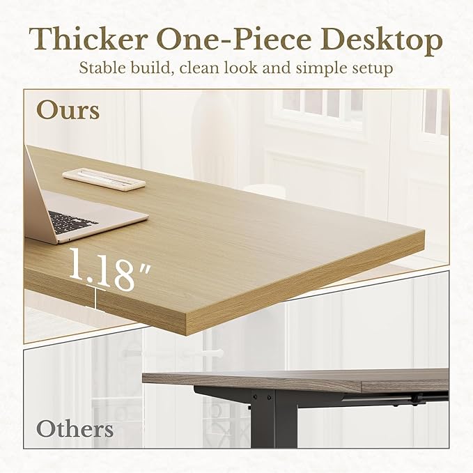 ErGear Height Adjustable Electric Standing Desk, 47.2 x 23.6 Inches Sit Stand up Desk with 1.18" Thickness Whole-Piece Desktop, Memory Computer Home Office Desk (Natural Wavy)