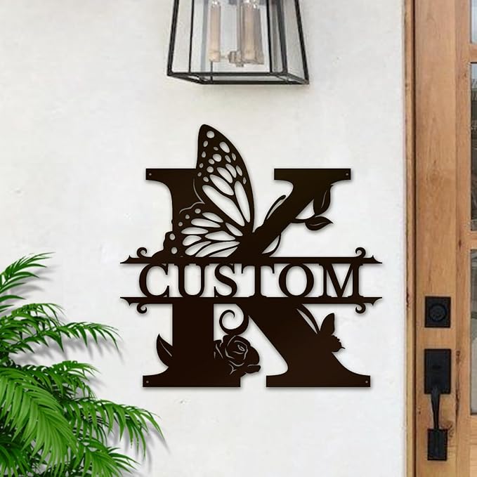 Personalized Custom Letter Name metal Signs,Custom Black Letter Monogram Wall Art Decor,Metal Signs Plaques Outdoor wall Decorative Signage (K)