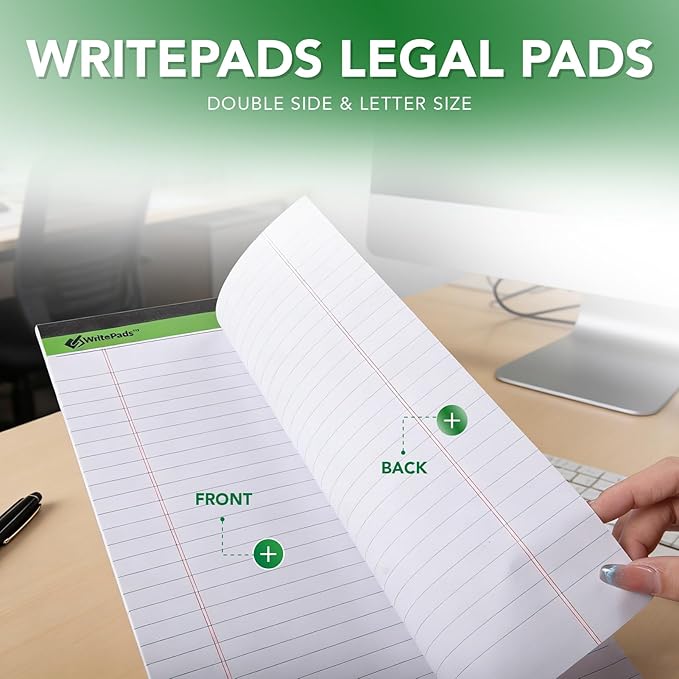 KAISA Legal Notepads 8.5"x11.75"，12pads note pads Writing Pads Recycled Paper, Wide Ruled Perforated 50 sheets Hard Back Notepads 8-1/2"x 11-3/4" Writing Tablet Canary For Office Supplies (Pack of 12pc) KSU-5293