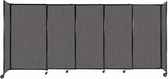 Versare Straightwall Sliding Portable Wall Partition | Freestanding Office Dividers | Locking Wheels | Temporary Room Separator | 11'3'' Wide x 5' Tall Charcoal Gray Fabric Panels