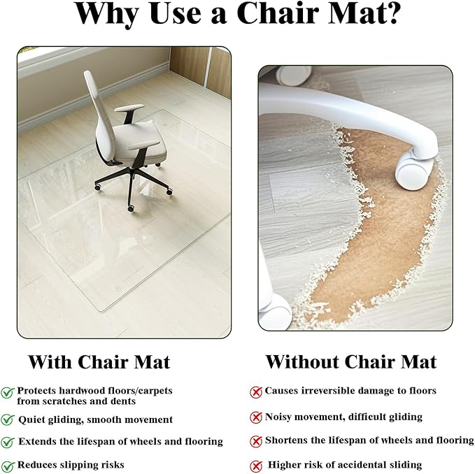 Koonmi Tempered Glass Chair Mat for Hardwood Floors & Carpets, 46" x 46“ Transparent Heavy Duty Office Floor Protector with Noise-Free Gliding Shatterproof for Home Office Desk