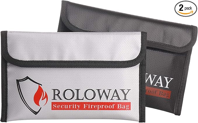 ROLOWAY Small Fireproof Bag (5 x 8 inches), Non-itchy Fireproof Money Bag for Cash, Valuables, Passport, Currency & Keys (2-Pack)