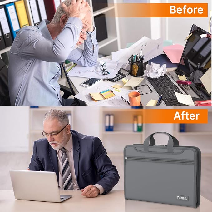 5200℉ Fireproof Accordion File Organizer with Lock, Thickened Document Organizer 13 Colorful Pocket with Labels, Important Document Organizer, Expanding File Folder with Handle for Letter A4 (Grey)