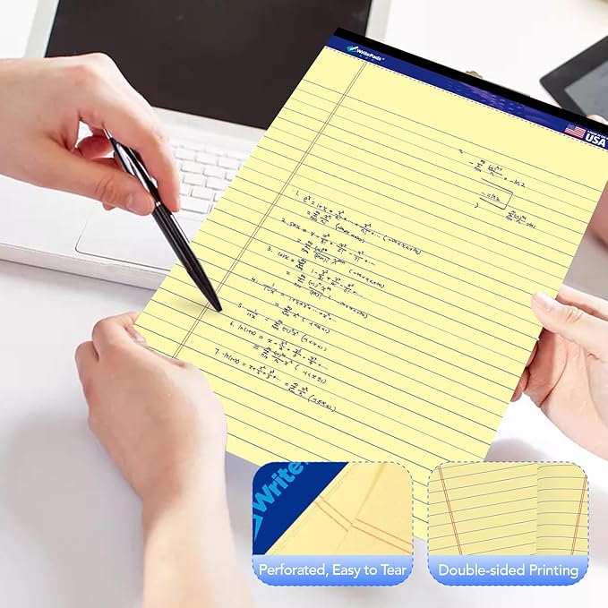 WritePads Legal note pads 8.5"x11" Legal Pads,Wide Ruled,Canary Paper,12 Pack,50 Sheets Per Writing Pad,Micro perforated Writing Pad,BL-MCY50W-12PAD