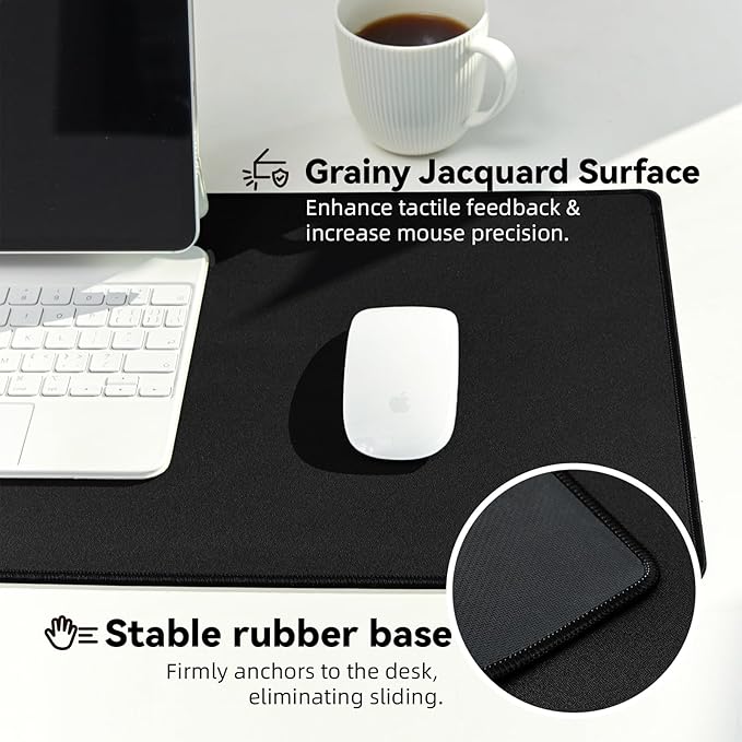 Reniteco Waterproof Large Gaming Mouse Pad with Durable Stitched Edges, Non-Slip Rubber Base, Grainy Jacquard Mouse Mat Desk Pad for Home Office Gaming, 35.4''x15.7''x0.12'', Matte Black