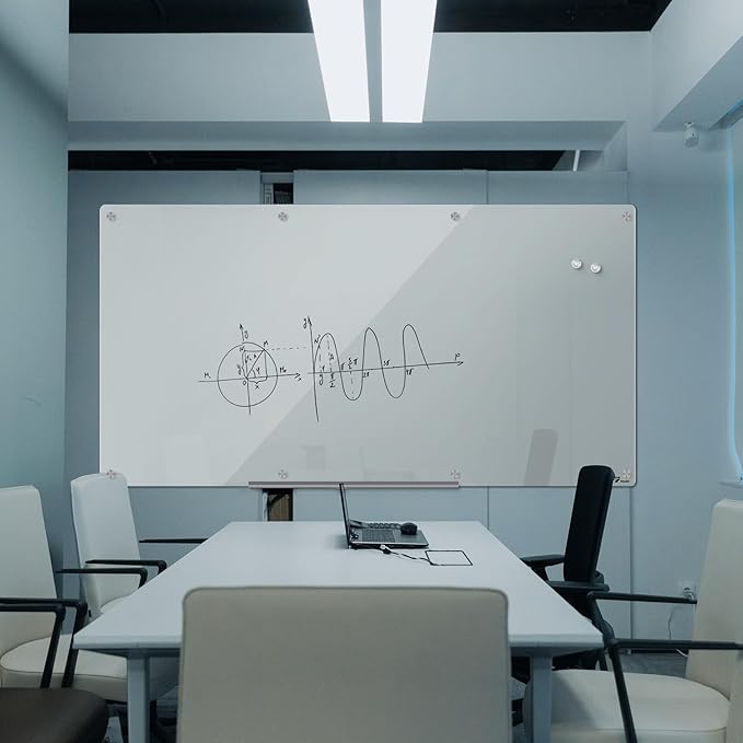 TOWON 8 x 4ft Whiteboard Huge, Glass Dry Erase Board Magnetic, 96 x 48 in, Infinity Frameless Mounting, White Surface, 4 Multi-Color Markers, 2 Strong Magnets, Pen Tray and Eraser