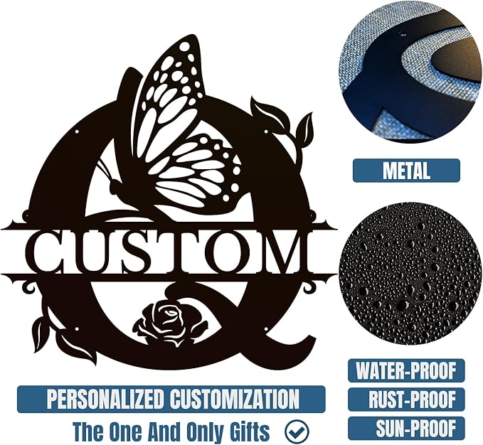 Personalized Custom Letter Name metal Signs,Custom Black Letter Monogram Wall Art Decor,Metal Signs Plaques Outdoor wall Decorative Signage (Q)