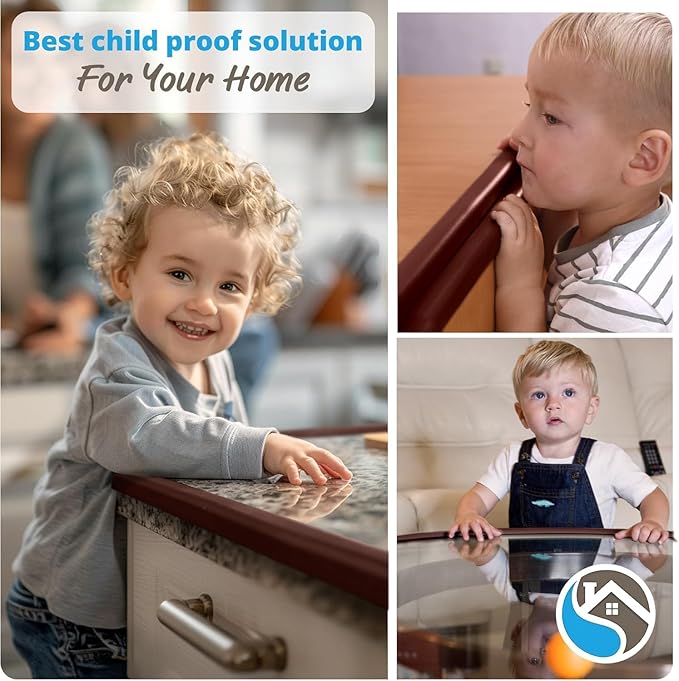 Furniture Edge Guards | 16ft Protective Protective Foam Cushion | Baby Child Proofing Set NonToxic and Safe for Table, Fireplace, Countertop | Brown