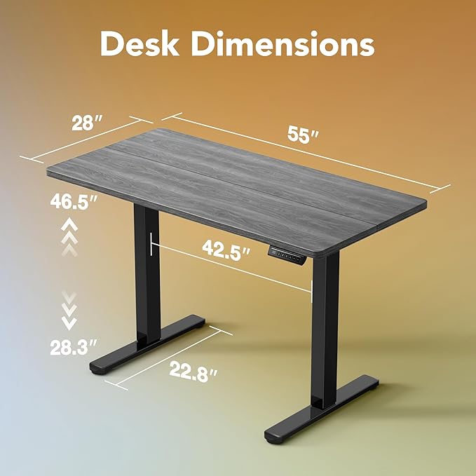 HUANUO Electric Standing Desk,55" x 28" Height Adjustable Desk, 4 Memory Height Settings, Sit to Stand Up Desk for Home Office, with Headphone Hook, Cable Manager, Vintage Brown