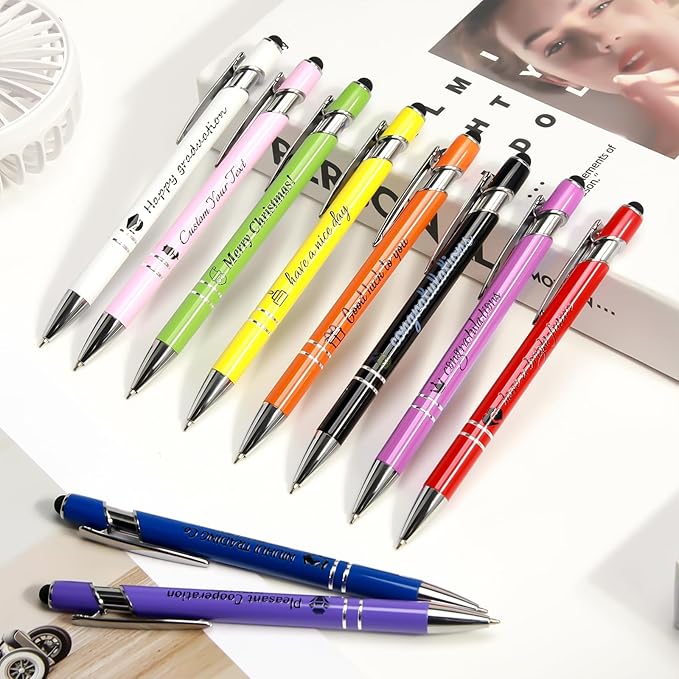 ENOMY Personalized Pens Bulk Free Engraved with Logo/Name/Message Black Ink Custom Pens Customized Stylus Ballpoint Pens Ideal Gifts for Business Anniversary (50)