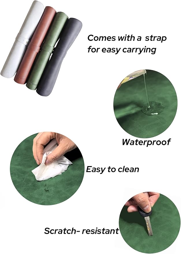 Huicon Faux Leather Desk Mat, 31.5"x15.7" Non-Slip PU Leather Desk Pad, 2mm Thick Desk Blotter with Stiched line, Retro Large Mouse Pad, Laptop Pad for Office & Home Use (Retro Green)
