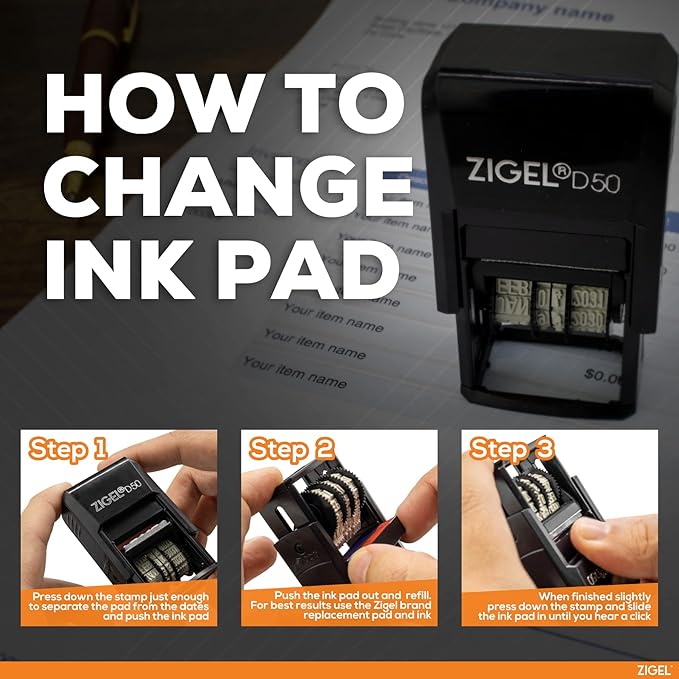 ZIGEL D50 Date Stamp with Shipped - Self Inking Date Stamp - Blue