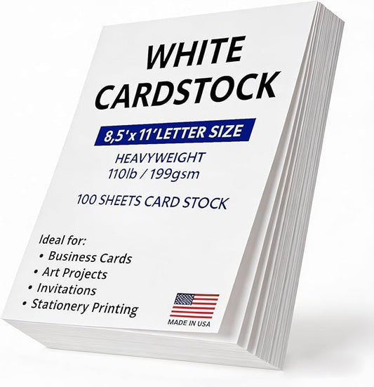Veritas White Cardstock 8.5 x 11”, 110LB/199GSM Heavyweight Card Stock, 100 Sheets, Thick Cardstock Printer Paper for Copy, Printing, Art Projects, Invitations, Made In USA