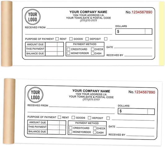 Custom Invoice Book with Logo 100 Set Personalized Receipt Books Customized Invoices for Small Business 2 - Parts Carbonless Duplicate Invoice Forms NCR Books