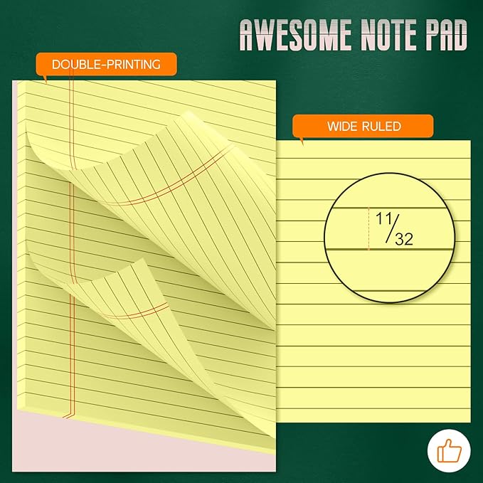 Roneky Yellow Legal Pads 8.5 x 14 Note Pads, 6 Pack 8.5 x 14 Notepads, Wide Ruled Lined Paper, Micro Perforated Writing Paper, 30 Sheets Per Notepad for Work/School/Office