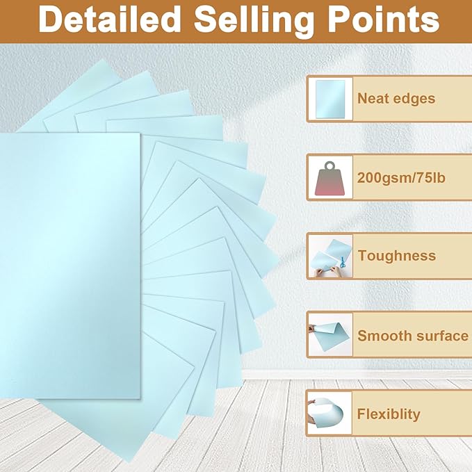 Silunkia 100 Sheets Blue Shimmer Cardstock 8.5 x 11 Certificate Paper, 75lb Thick Glossy Paper Card Stock for DIY Card Making, Thank You Cards, Wedding Invitations, Scrapbooking