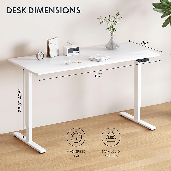 FLEXISPOT 63x28 Inch Large Dual Motor Electric Standing Desk, White - Computer Desk with Memory Controller, Home Office Desk with Splice Board