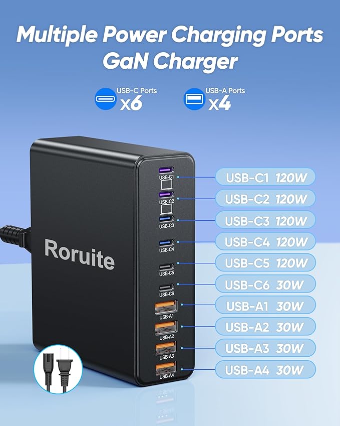 800W USB C Charging Station, 120W PD GaN5 Super Fast USB C Charger Block-10 Port, Type C for PC Laptop MacBook Pro/Air Charger Compatible with iPhone 17 16 15 14 13 12 Pro Max, iPad, Galaxy (Black)