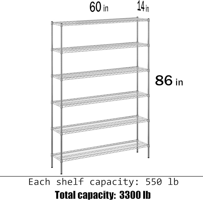 Regal Altair 14" Deep x 60" Wide x 86" Height Wire Shelving Kit | 6-Tier | NSF Commercial Storage Rack Unit