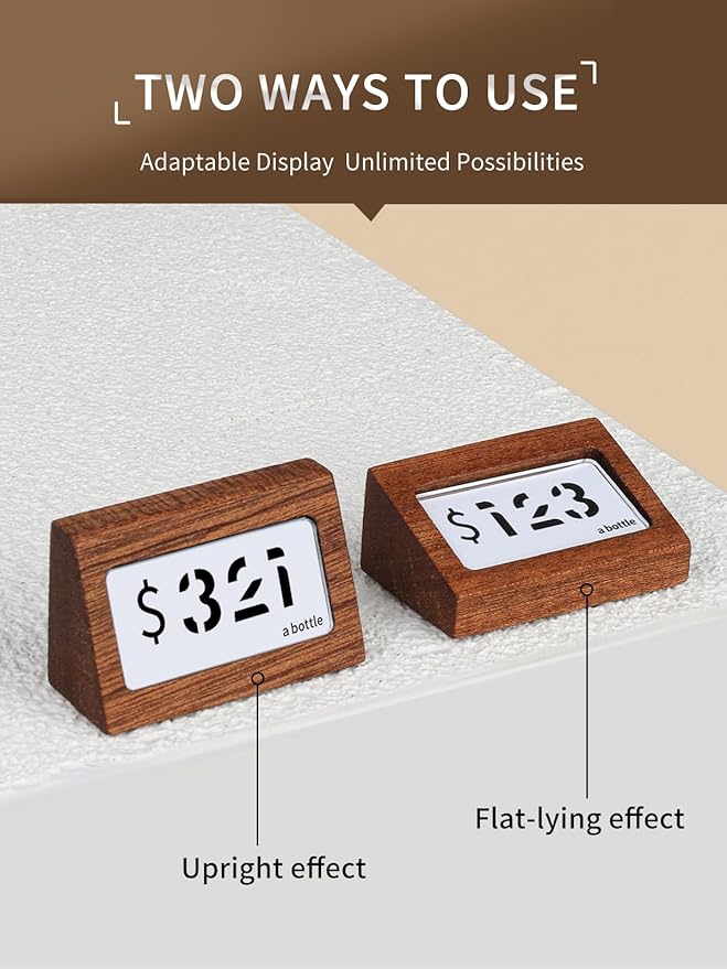 6 Pack Mini Wood Price Tag Label Holder Tabletop Stand or Recline Small Sign Holder for Retail Store Boutique Name Card Restaurant Food Labeling (1.57X0.79 in)