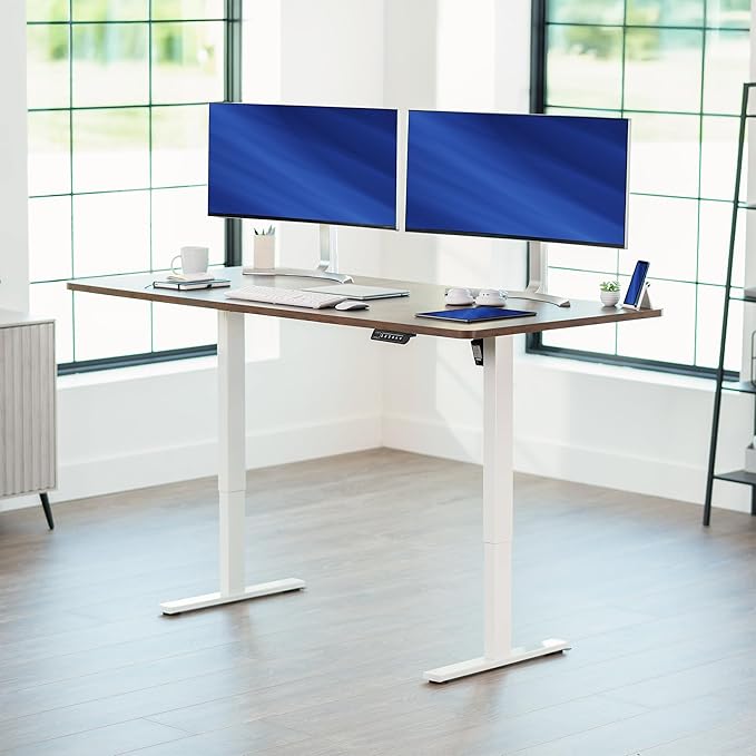 VIVO Electric 71 x 36 in Rustic Standing Desk, Memory Height Adjustment, 1B Series, Holds 220 lbs, Vintage Brown Top White Frame, DESK-KIT-1W7N-36