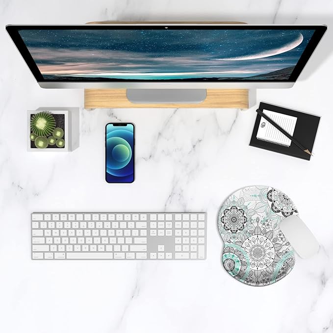 ITNRSIIET Ergonomic Mouse Pad with Gel Wrist Support Small Wrist Rest Smooth Surface Non-Slip PU Base Comfortable Office Supplies Pain Relief, 8.7 x 7.2 inches, Mandala Flowers