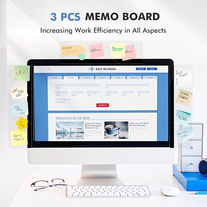 DOLLAR BOSS Monitor Memo Boards for Computers 3 Pcs Office Desk Accessories 11" x 3.1" Transparent Acrylic Monitor Side Panel Multifunction Message Board Screen Note Holder for Office Home Work Desk