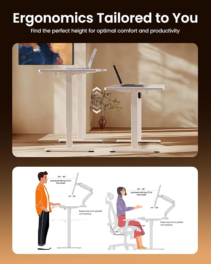 ErGear Electric Standing Desk, 44 x 24 Inches Height Adjustable Stand up Desk, Sit Stand Home Office Desk, with Two-Piece Desktop (White)