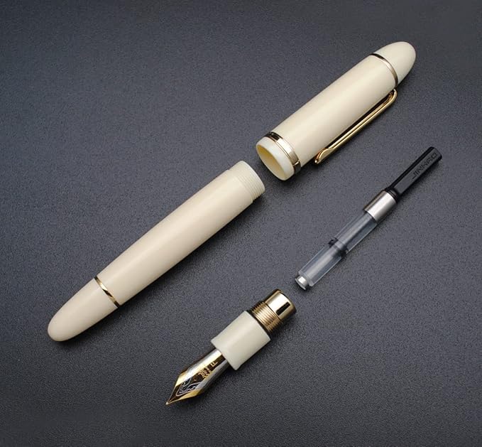 JINHAO X159 Fountain Pen (F Nib 0.5mm, Ivory White with Gold Clip)