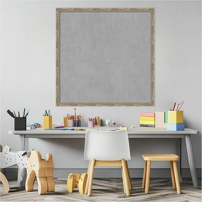 Amanti Art Silver Framed Magnetic Board 26x26 Medium Vision Board for use with Magnets, 100% Metal Sheet to Display Items as Office Decor or for Home Organization in mudroom, Kitchen or Kids Room