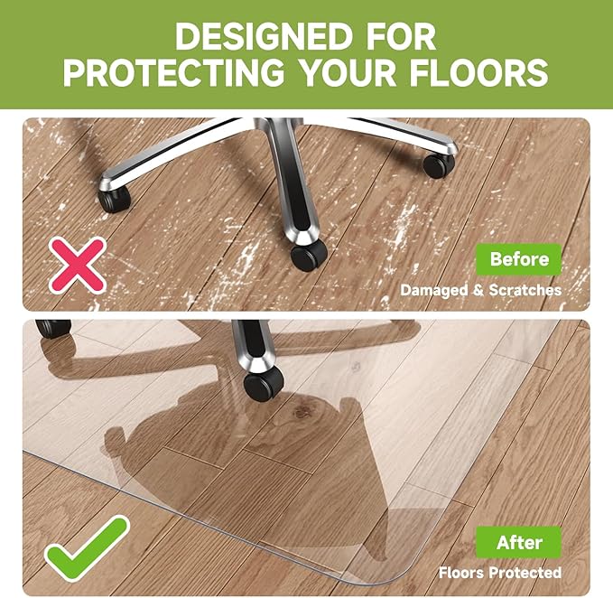 SOONAN Office Chair Mat for Hardwood Floor, 63" x 51" x 0.08" Clear Office Floor Mat, 0.08" Thickness Heavy Duty Computer&Desk Chair Mat,Floor Protector Chair Mats