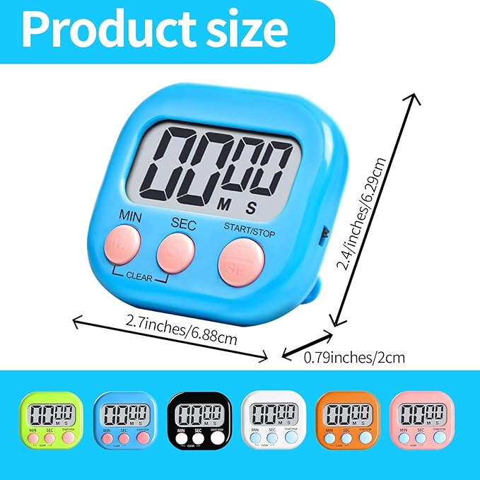 48 Pcs Digital Kitchen Timer Bulk, Small Magnetic Backing Stand Timer, Large Digits Egg Timers LCD Display Loud Alarm Stopwatch Timers Classroom Count up Countdown Timers for Office Cooking
